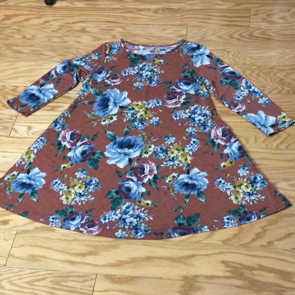 L Emerald terra cotta/brown florsl dress - Picture 3 of 13